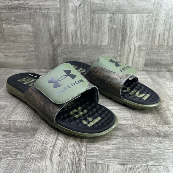 UA M Ignite Pro SL Freedom Men's size 18 Olive Green Slides - Picture 2 of 8